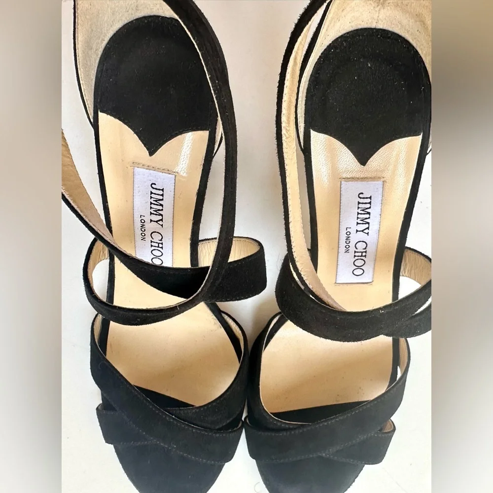 EUC Jimmy Choo Lottie Elegant Black Strappy Suede Heels, Black, 37, 7 - Picture 13 of 15